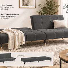 Sofa Bed 2 Seater Velvet Grey Convertible Sleeper Couch for Living Room Guest Room Ireland