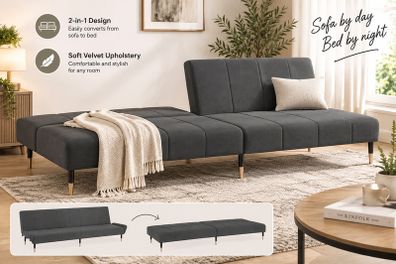 Sofa Bed 2 Seater Velvet Grey Convertible Sleeper Couch for Living Room Guest Room Ireland