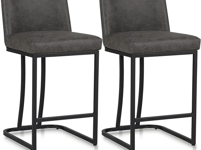 Bar Stools Set of 2, Kitchen Breakfast Bar Chairs, with Backrest, Steel Frame, Modern Barstool Set, Pub Stools, Sturdy Metal Frame, for Dining Room, Kitchen, Party (Grey)
