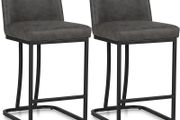 Bar Stools Set of 2, Kitchen Breakfast Bar Chairs, with Backrest, Steel Frame, Modern Barstool Set, Pub Stools, Sturdy Metal Frame, for Dining Room, Kitchen, Party (Grey)