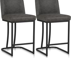 Bar Stools Set of 2, Kitchen Breakfast Bar Chairs, with Backrest, Steel Frame, Modern Barstool Set, Pub Stools, Sturdy Metal Frame, for Dining Room, Kitchen, Party (Grey)