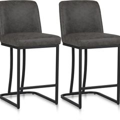 Bar Stools Set of 2, Kitchen Breakfast Bar Chairs, with Backrest, Steel Frame, Modern Barstool Set, Pub Stools, Sturdy Metal Frame, for Dining Room, Kitchen, Party (Grey)