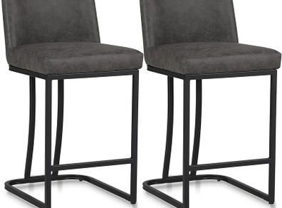 Bar Stools Set of 2, Kitchen Breakfast Bar Chairs, with Backrest, Steel Frame, Modern Barstool Set, Pub Stools, Sturdy Metal Frame, for Dining Room, Kitchen, Party (Grey)