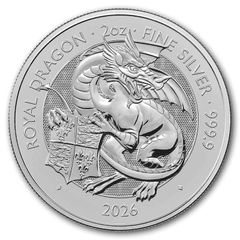 2026 UK 5 Pounds 2 oz Silver Bullion Coin - Tudor Beasts The Dragon BU (In Capsule)