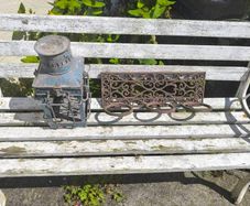 Antique hanging pot holder and garden lamp blue
