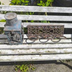 Antique hanging pot holder and garden lamp blue