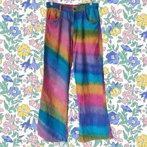 VINTAGE 1990s rainbow tie dye corduroy cotton flares S M Made in India Pride lgbtq festival