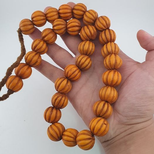 Antique African Orange Melon Shape Glass Beads Strand Necklace
