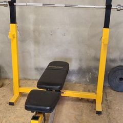 Adjustable bench and squat rack with weights