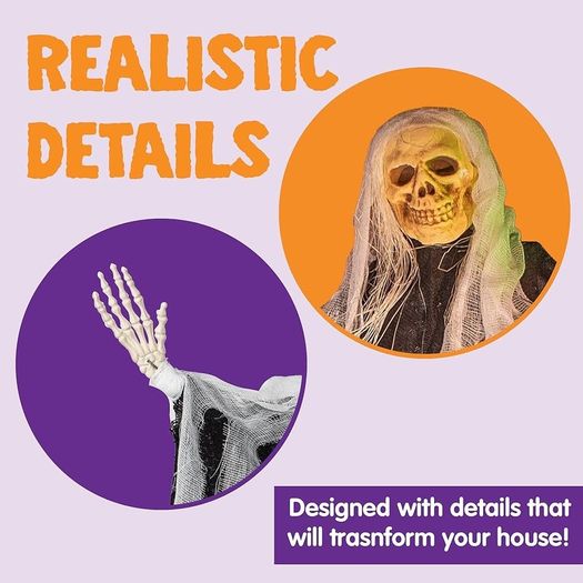 Set of Three Hanging Skeleton Ghost Halloween Decorations One 35inch 88cm Hanging Ghost Skeleton and Two 25inch 63cm Hanging Reapers