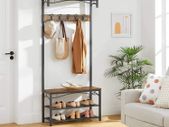 Industrial style wardrobe & shoe rack coat rack in industrial design, shoe rack with seat, clothes rack with 5 removable hooks, shoe rack with seat, 3 shelves, made of wood and metal Vintage