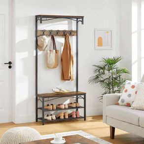 Industrial style wardrobe & shoe rack coat rack in industrial design, shoe rack with seat, clothes rack with 5 removable hooks, shoe rack with seat, 3 shelves, made of wood and metal Vintage