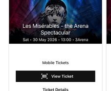 Les Miserables - The 3 Arena x2 tickets | 1pm Show