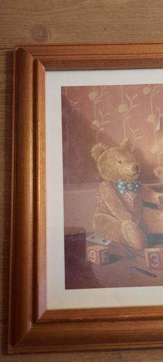 Vintage Raymond Campbell Teddy Bear Picture/ Solid Pine Frame, AV