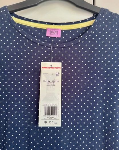 F&F Polka dots Girls Dress 12-13Y | New | Navy Blue Floral