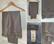 MandS Collection Mens Regular Fit Smart Trousers W38 L33 Brown Grey