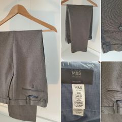 MandS Collection Mens Regular Fit Smart Trousers W38 L33 Brown Grey