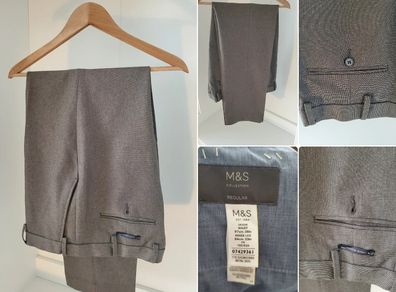 MandS Collection Mens Regular Fit Smart Trousers W38 L33 Brown Grey