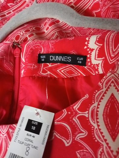 Dunnes Stores Coral Tulip Cuff Tunic Dress.. S.18.   B.N.W.T.