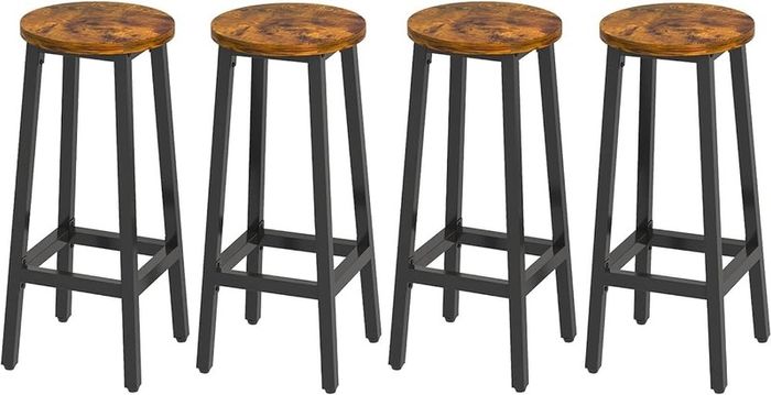 NEW SALE | Bar Stools Set of 4, Industrial Bar Chairs with Footrest, Tall Kitchen Breakfast Bar Stools,Wooden Look with Metal Frame for Living Room, Party Room, 30 x 30 x 70CM
