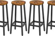 NEW SALE | Bar Stools Set of 4, Industrial Bar Chairs with Footrest, Tall Kitchen Breakfast Bar Stools,Wooden Look with Metal Frame for Living Room, Party Room, 30 x 30 x 70CM