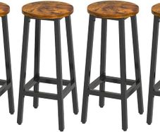 NEW SALE | Bar Stools Set of 4, Industrial Bar Chairs with Footrest, Tall Kitchen Breakfast Bar Stools,Wooden Look with Metal Frame for Living Room, Party Room, 30 x 30 x 70CM