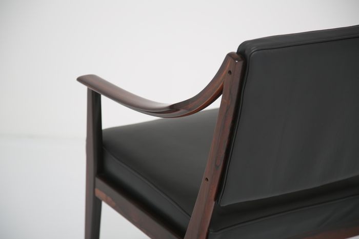 Vintage Rosewood and Black Leather Armchair by Karl Erik Ekselius for JOC Vetlanda, 1960s