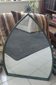 French green metal framed mirror 1980s 90 x 65cm