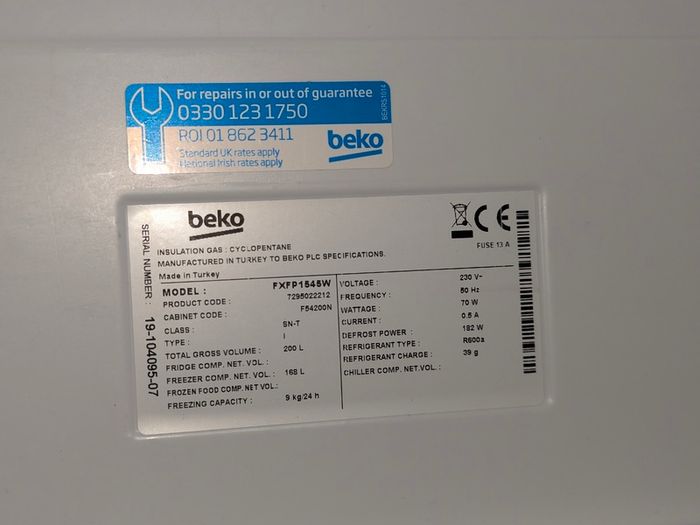 Beko 168L Tall Free Standing Freezer
