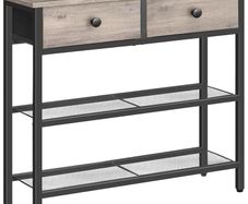 Console Table, Slim Console Table with 2 Drawers, Hallway Table with Storage, Side Table, Slim Sofa Table for Small Spaces, Living Room, Entryway, Kitchen, Greige and Black