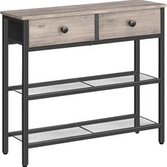 Console Table, Slim Console Table with 2 Drawers, Hallway Table with Storage, Side Table, Slim Sofa Table for Small Spaces, Living Room, Entryway, Kitchen, Greige and Black