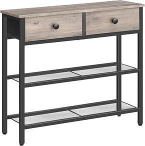 Console Table, Slim Console Table with 2 Drawers, Hallway Table with Storage, Side Table, Slim Sofa Table for Small Spaces, Living Room, Entryway, Kitchen, Greige and Black