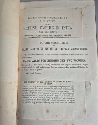 J.S. Virtue. History of the war against Russia. Illustrated. NOLAN, Edward H.Nineteenth century, Victorian, publishing, history, military, colonial, advertisement, prospectus, leaflet, broadside, insert, binding, crimson, cloth cases, gilt, subscribers.