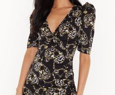 NASTY GAL In That Chain of Mind Puff Sleeve Mini Dress Size 16!