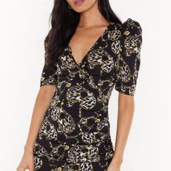 NASTY GAL In That Chain of Mind Puff Sleeve Mini Dress Size 16!