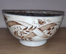 Antique Brown Transferware Ironstone Bowl