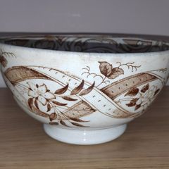 Antique Brown Transferware Ironstone Bowl