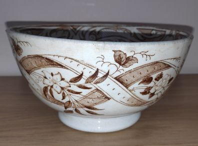 Antique Brown Transferware Ironstone Bowl