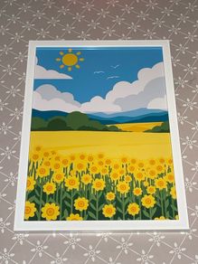 A4 Framed sunflowers landscape print