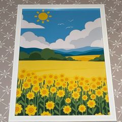 A4 Framed sunflowers landscape print