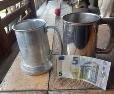 Playboy tankard in aluminium, pewter tankard, 1950s, glass bottomed, D18 post 8e