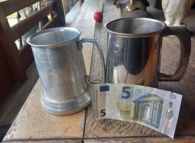 Playboy tankard in aluminium, pewter tankard, 1950s, glass bottomed, D18 post 8e