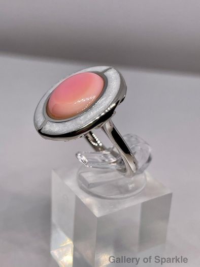 Queen Conch Shell Ring and  Stud Push Post Earring in Rhodium Overlay Sterling Silver
