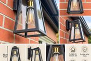 Black Outdoor Wall Lantern Glass Exterior Light 30cm