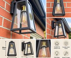Black Outdoor Wall Lantern Glass Exterior Light 30cm
