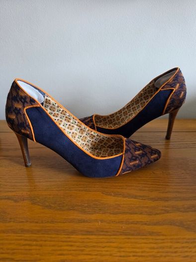 Ruby Shoo Navy Geo-Pattern Pointed Heels - UK 7  EU 40