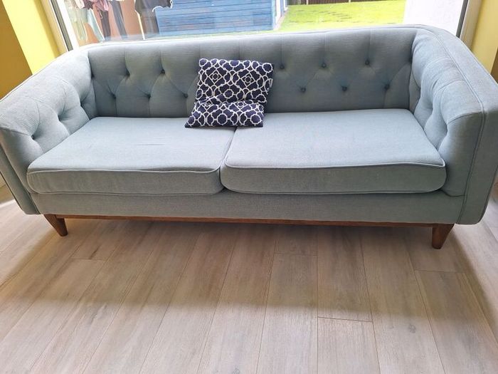 Blue Fabric Buttoned Sofa