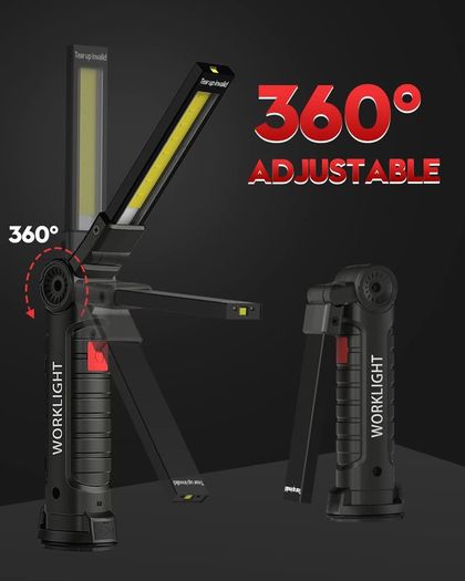 LED Torch Rechargeable Work Light, Emergency Inspection Lamp 360 Rotate Mechanic Light with Magnetic Base Hook (2 Pack, Black)