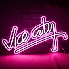 Vice City Neon Sign Pink White Led Sign for Bedroom Wall Decor USB Powered Letter Neon Light for Game Room, Man Cave, Gaming Zone (FREE POSTAGE)