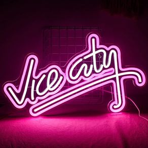 Vice City Neon Sign Pink White Led Sign for Bedroom Wall Decor USB Powered Letter Neon Light for Game Room, Man Cave, Gaming Zone (FREE POSTAGE)